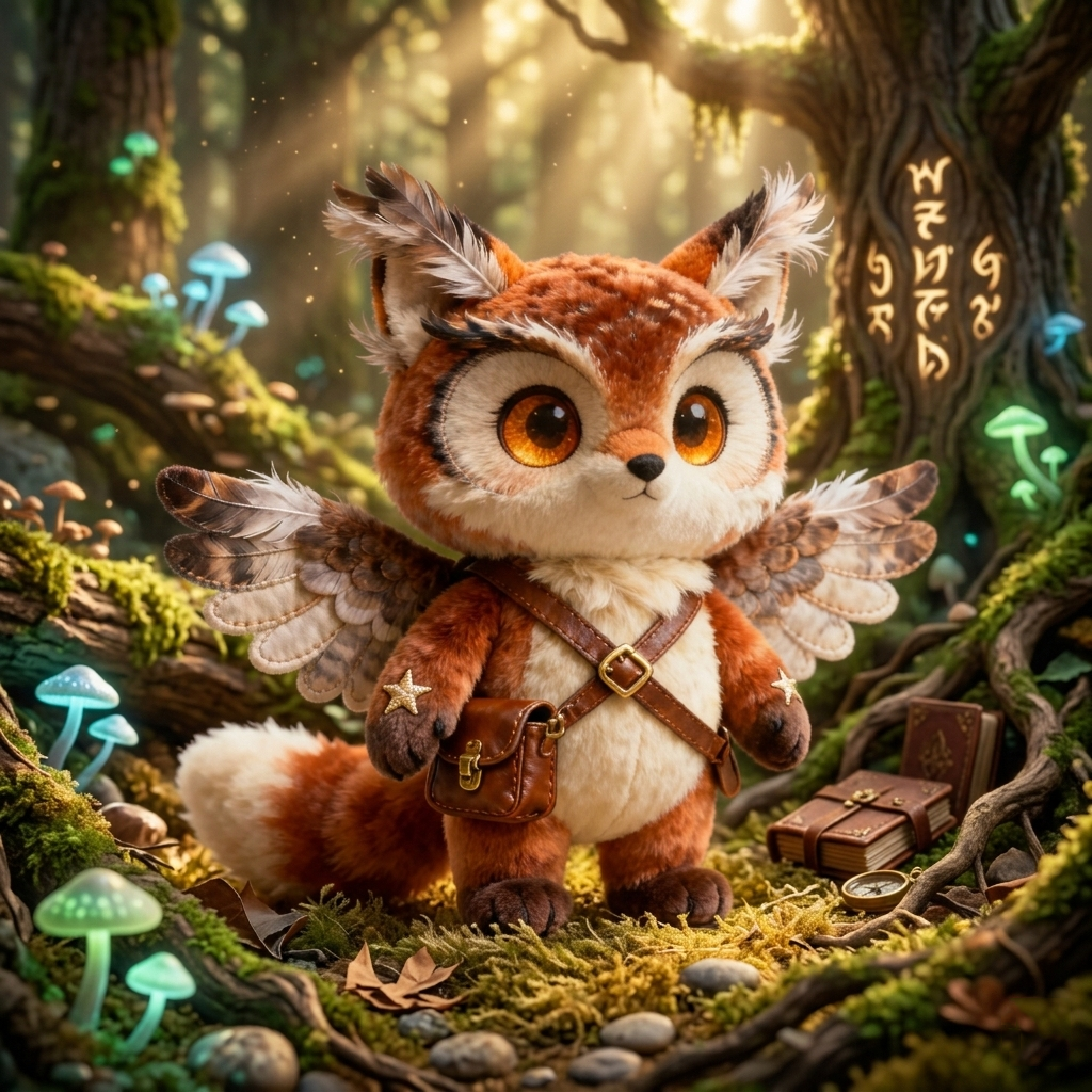Winged Owl-Fox Plush — “Forest Courier” (Collector Fantasy Doll)