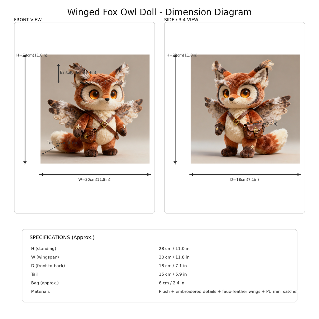 Winged Owl-Fox Plush — “Forest Courier” (Collector Fantasy Doll)